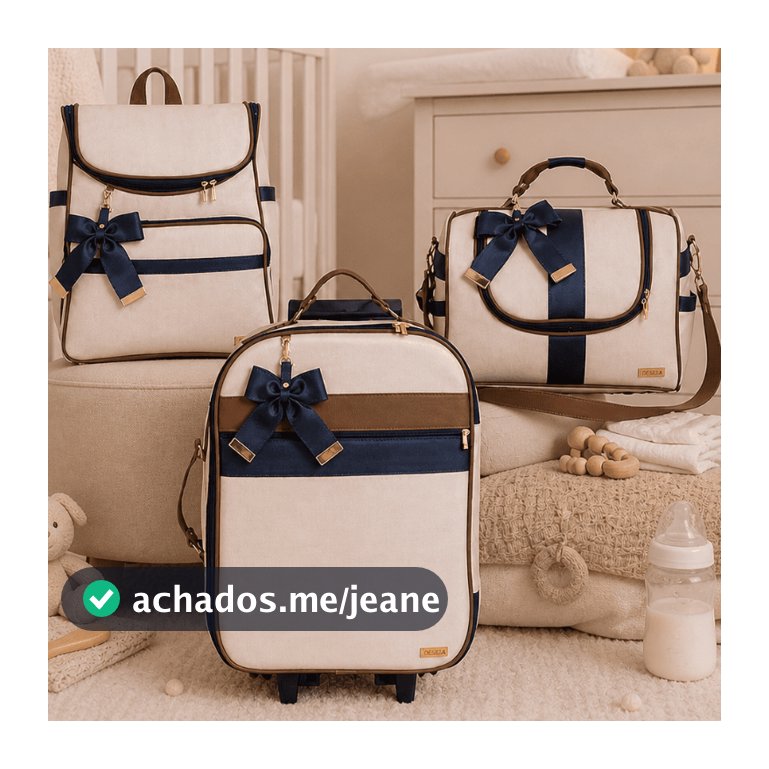 Kit Bolsa Maternidade Menino Luxo Paris Champanhe/Cacau/Marinho - 03 Peças
