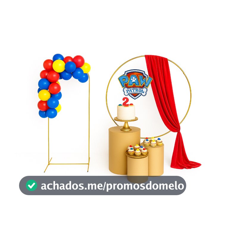 Kit 2 Arcos de Ferro + Trio de Mesas Cilindros MDF P M G para Festa e Decoração Desmontável