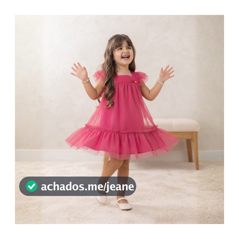 Vestido Menina Infantil Com Tule e Brilho Confortável Soltinho De 2 a 10 Anos