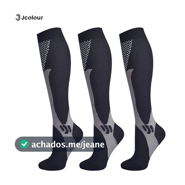 Jcolour Kit 3 Pares Meias Compressão Unisex Joelho Corrida Ciclismo Varizes Alívio Esportivas