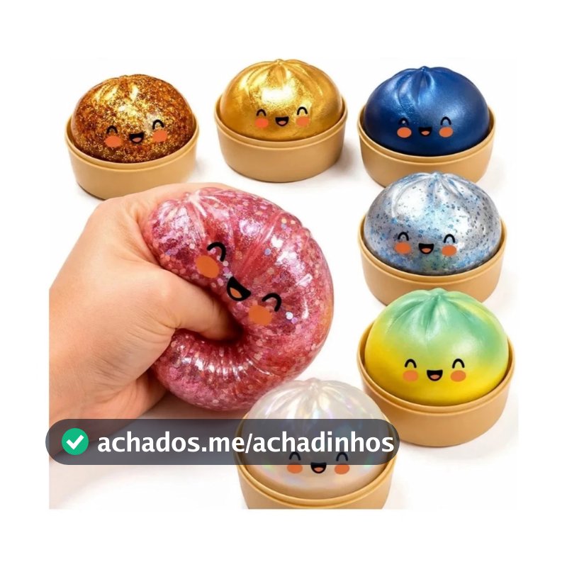 Dumpling Squishy Bolinho Baozi Brilhante Glitter Surpresa Pãozinho Macio Orbeez