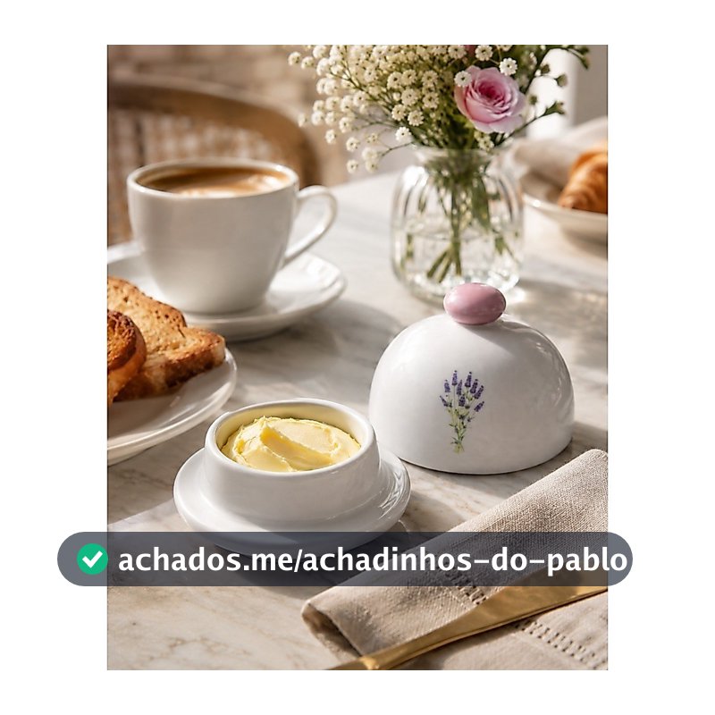 Manteigueira de porcelana premium decoração a mão lavanda
