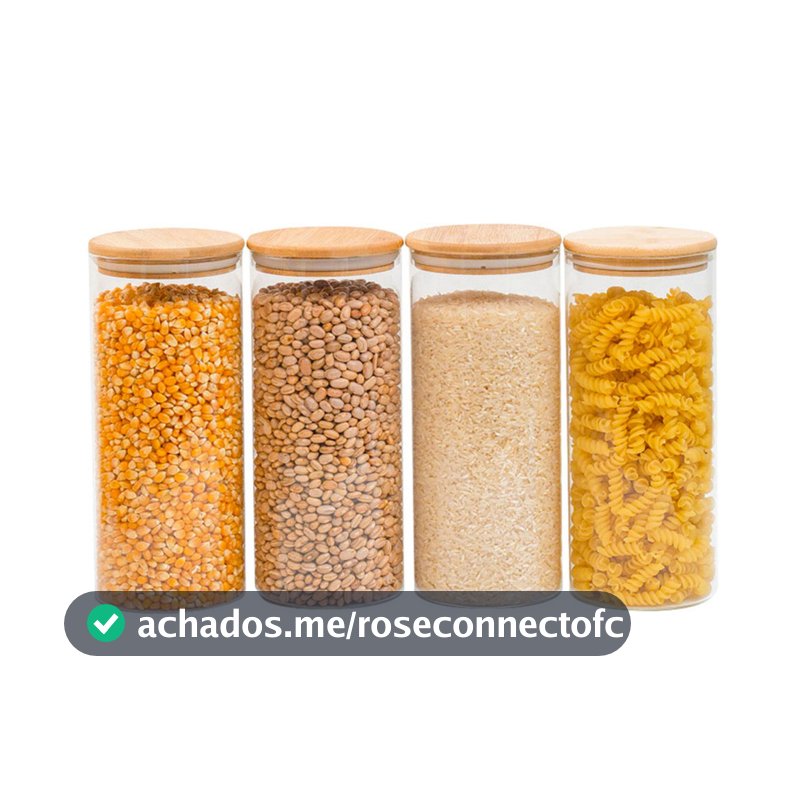 kit 4 potes de vidro 1650ml tampa de bambu herméticos - Tud