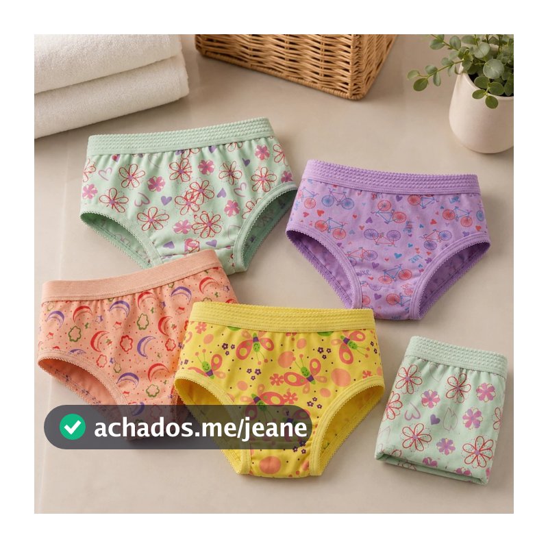 Kit 10 Calcinhas Estampadas Infantil Menina Bebê Forro 100% Algodão Cós Bornel Volta às Aulas