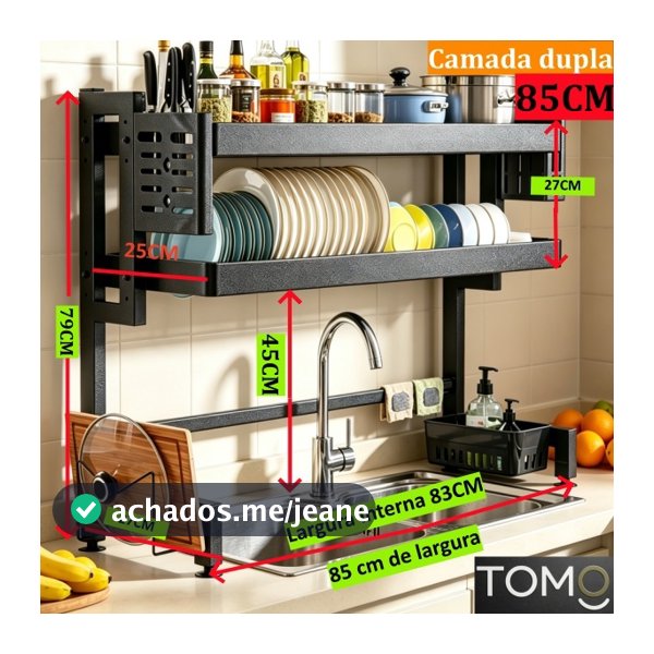 Escorredor De Pratos E Tigelas Multifuncional Suspenso5cm eu 65cm Aço Preto Pia Suporte para panelas e escorredo