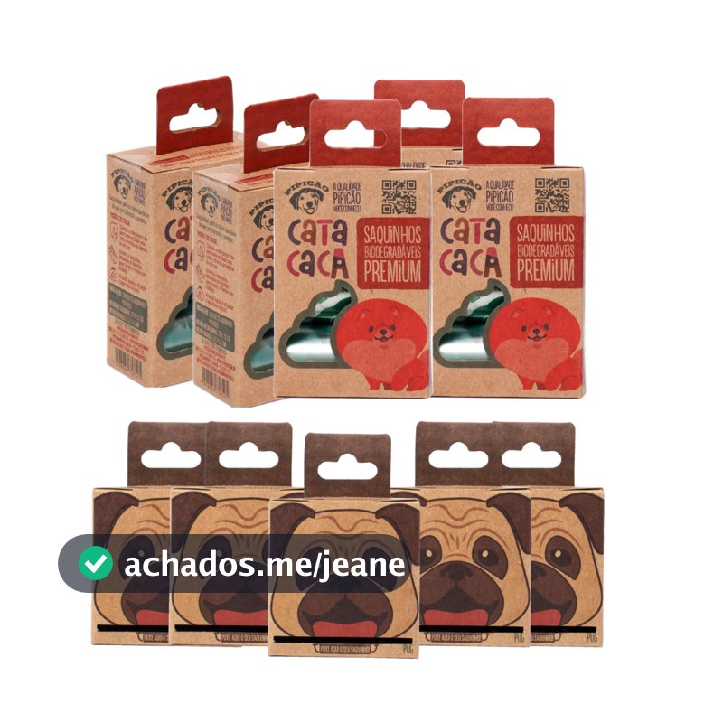 05 Kits Pug 2 Rolinhos e 05 Kits 3 Rolinhos Saquinhos Biodegradáveis Cata Caca Refil Pipicão