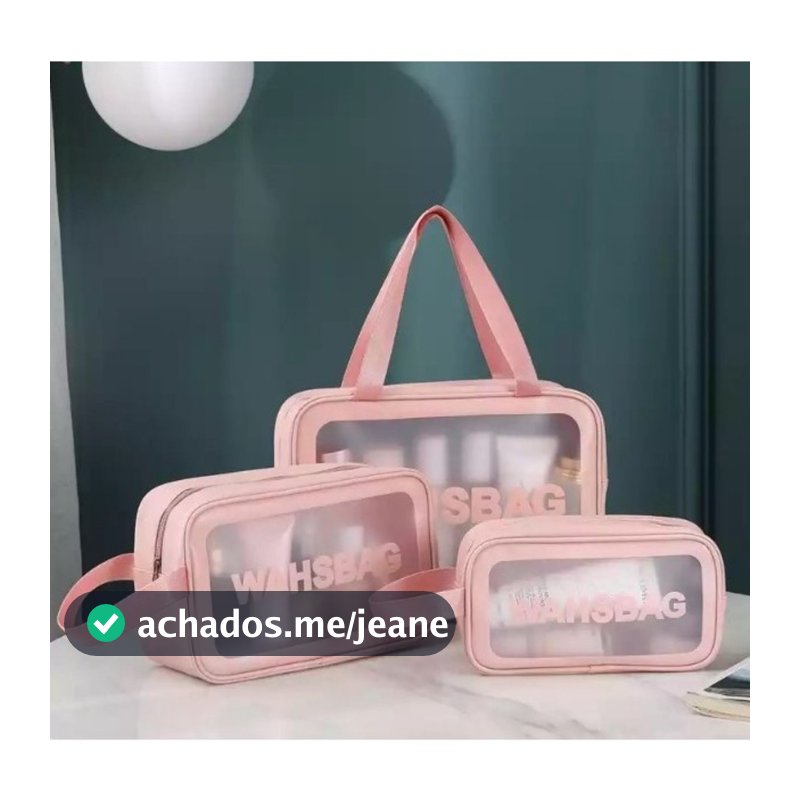 Kit 3 Bolsas Necessaires Washbag Transparente À Prova d’água