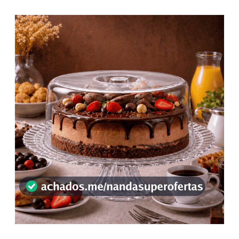 Boleira de Vidro com Pé e Tampa Acrílica Ruvolo Porta Bolo Elegante para Mesa Posta e Sobremesas