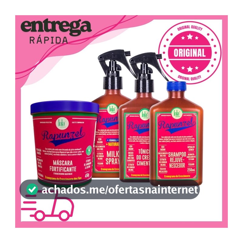 Kit Rapunzel Linha de Crescimento - Shampoo + Máscara + Tonico + Milk Lola