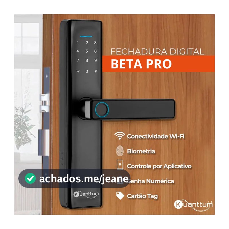 Fechadura Digital Kuanttum Beta Pro Wi-Fi Embutir Biometria Senha Tag App Tuya Google e Alexa