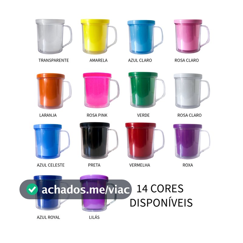 KIT 10 Canecas Acrílica Lisa Para Personalizar Lembrancinha Festa 14 Cores Disponíveis PRONTA ENTREGA