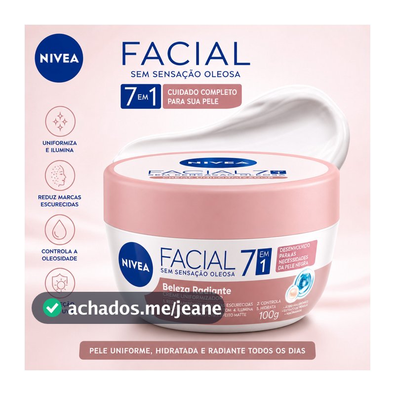 Creme Facial Nivea 100g Pele Negra Creme Hidratante Facial Radiante 7 em 1 Hidratante Facial Pele Oleosa Nivea