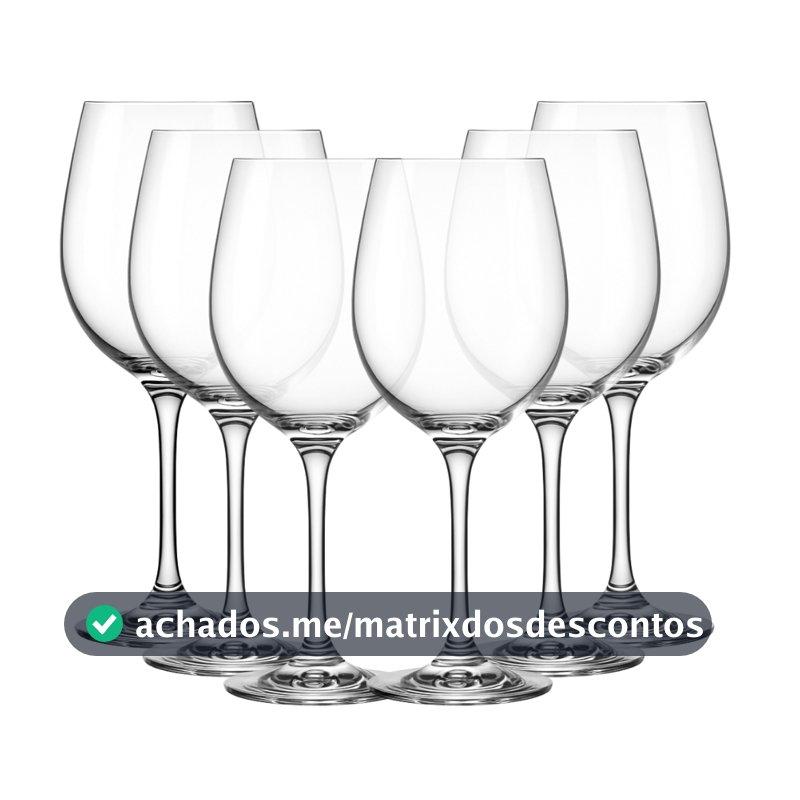 Jogo 6 Taças de Vidro Resistente Premium Luxo para Vinho e Água 465ml - Design Moderno Drink Coquetel