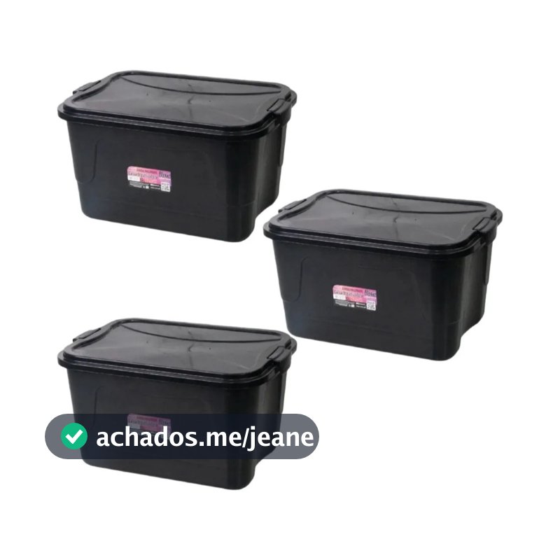Caixas Organizadora Plástica 15L Com Tampa e Trava Kit 3 Unidades Empilhável Multiuso