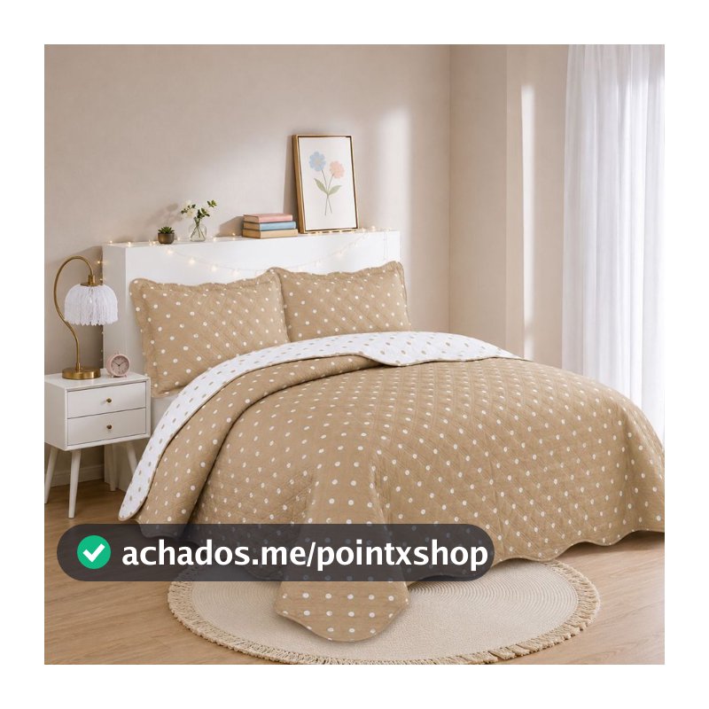 Colcha Cobre Leito Dupla Face Poá do Solteiro ao Super King Premium Luxo Com Porta Travesseiro