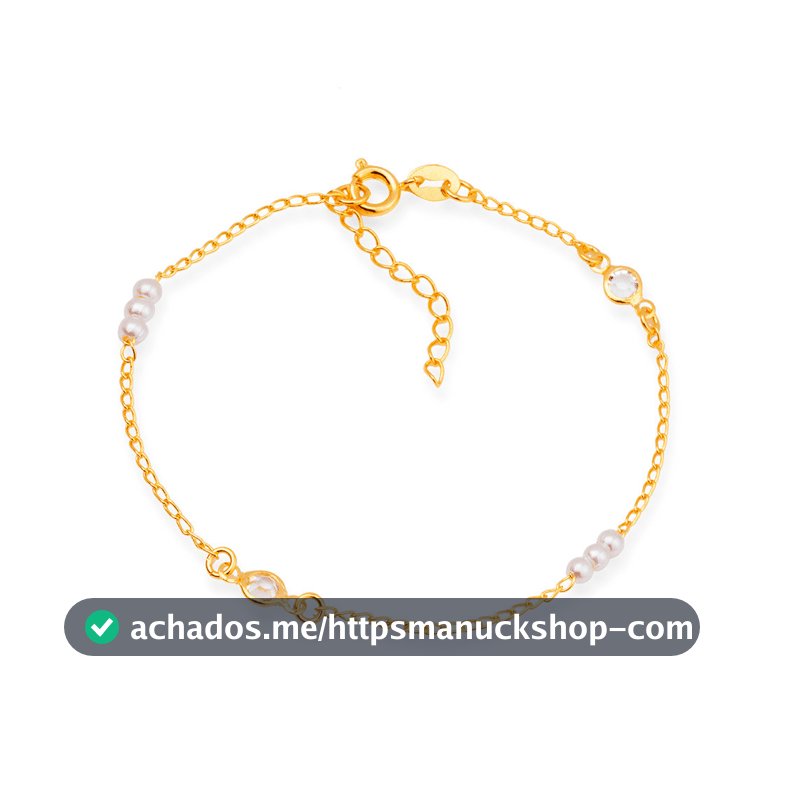 Pulseira Dourada de Pérolas com Ponto de Luz