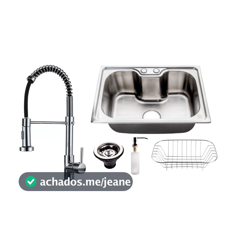 Cuba Pia Cozinha Gourmet Aço Inox 304 50x40 Com Acessórios e Torneira Gourmet Monocomando