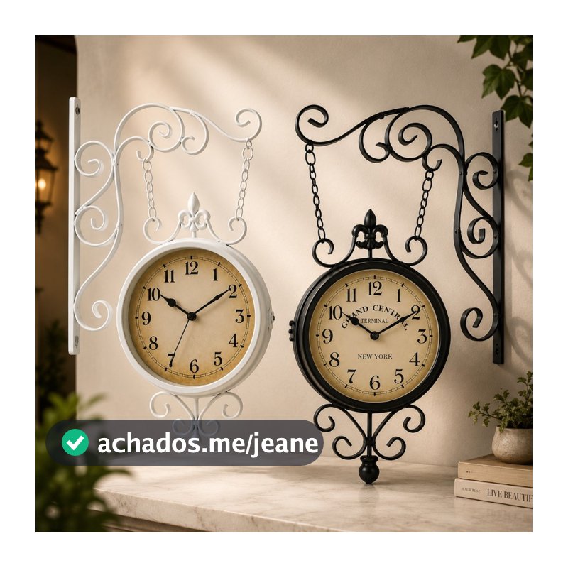 Relógio Estação Dupla Face Retrô Decoração Vintage Preto Branco