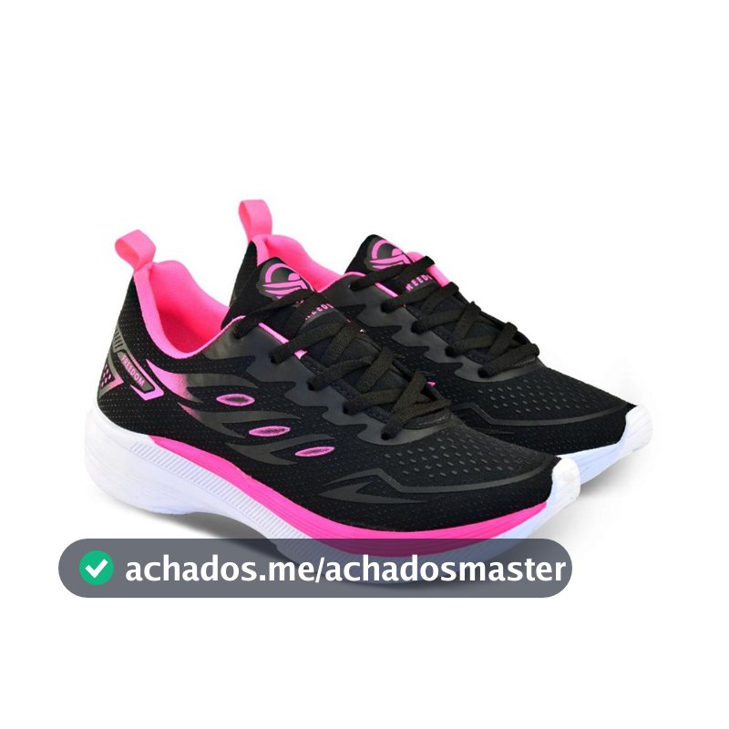 Tenis Feminino Escolar Academia Original FREEDOM Corrida Caminhada Lançamento PRETO PINK