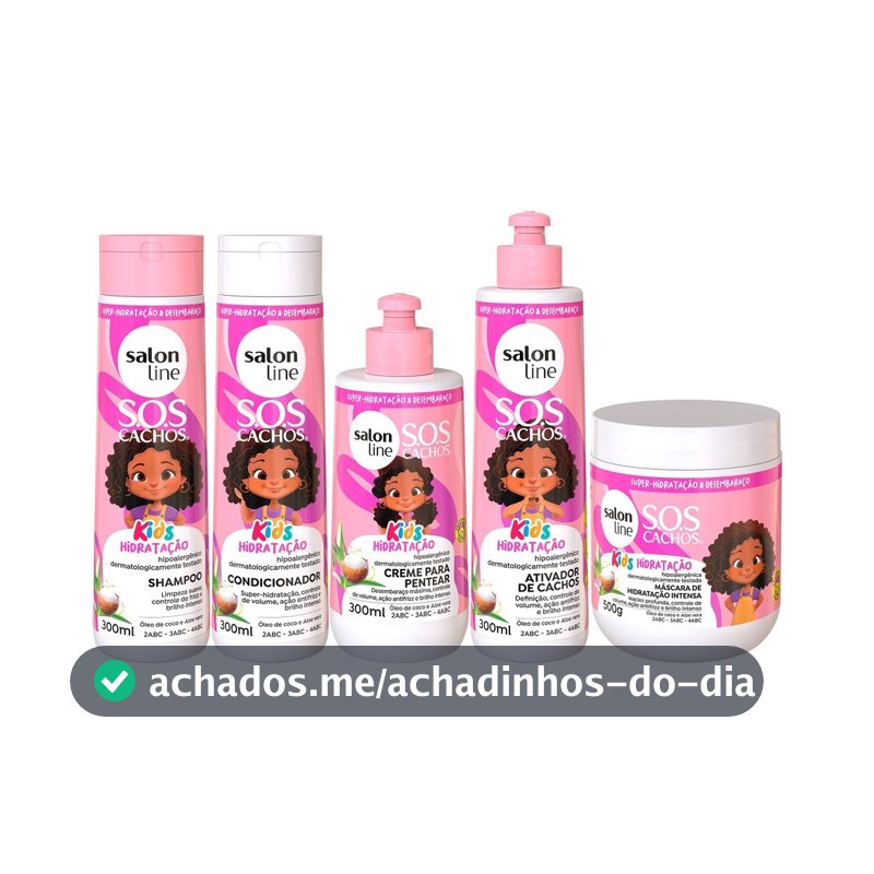 Kit Shampoo + Condicionador + Máscara + Ativador de Cachos + Creme de Pentear SOS Cachos Kids Hidratação