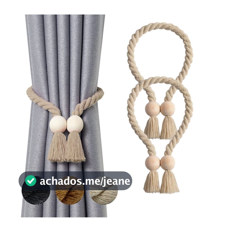 Lumai Prendedor Cortina Magnético Imã Corda Trançada Madeira Amarrador Abraçadeira Kit 2un