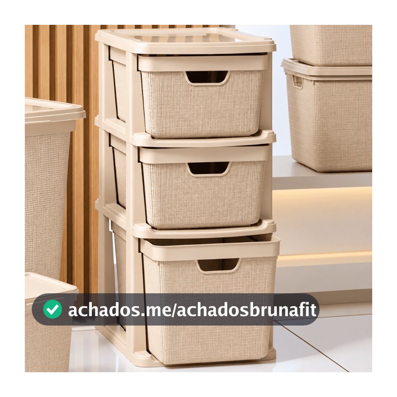 Gaveteiro Organizador De Chão 15 L 22 L Bege Multiuso Plástico 3 Gavetas Modulares Banheiro Quarto