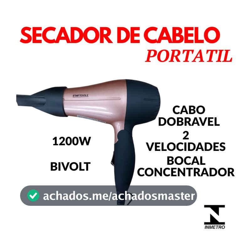 Secador De Cabelo Dobrável 1200W Bivolt Alça Bocal Dois Níveis de Temperatura
