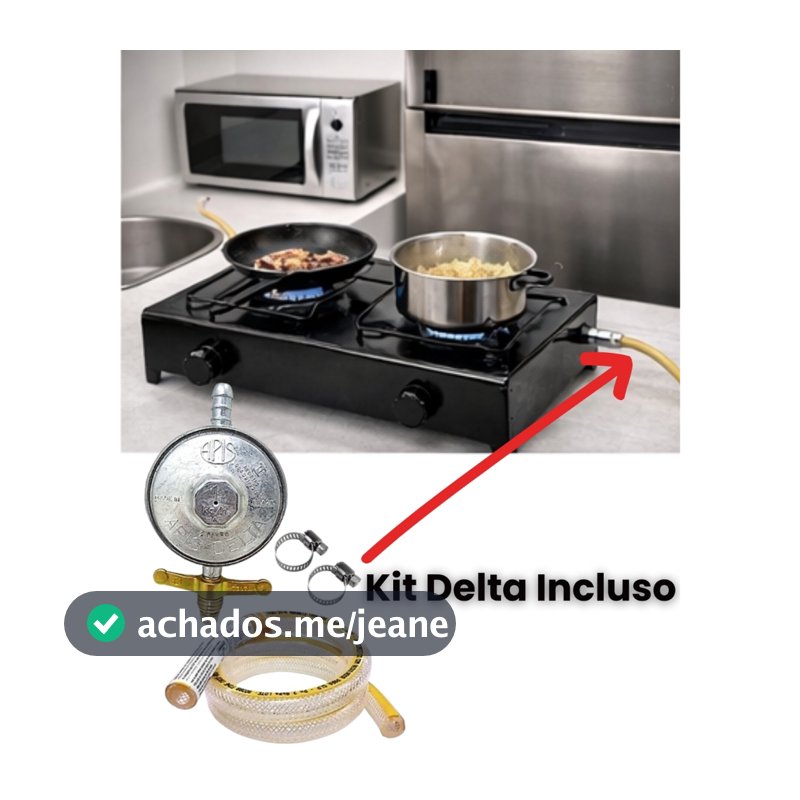 Fogareiro 2 Bocas A Gás Portátil Com Kit Delta Fogão Kit Completo Regulador De Chamas GLP