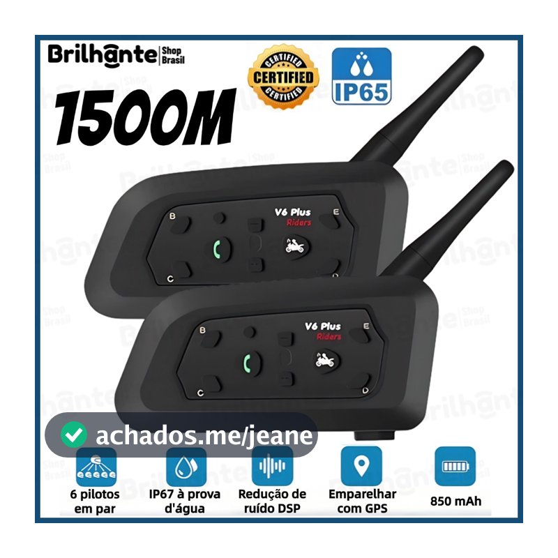V6 PLUS Mais Fone De Ouvido Intercomunicador De Capacete De Motocicleta Bluetooth Com Interfone BT De 1500M