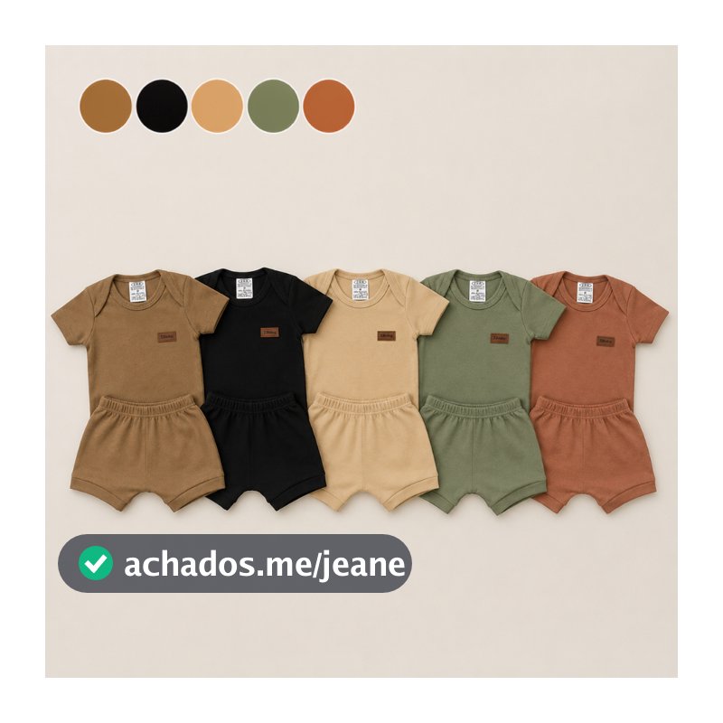 Conjunto Bebê Menino Menina Body 100% Algodão Shorts Kit 2 Peças Roupa Unissex 5 Cores Verão RN Bory Bebe