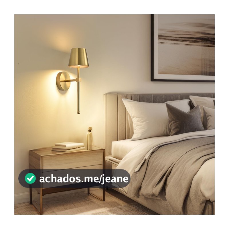 Arandela LED Recarregável Sem Fio Retrô com Toque – Luminária de Parede Dourada/Preta