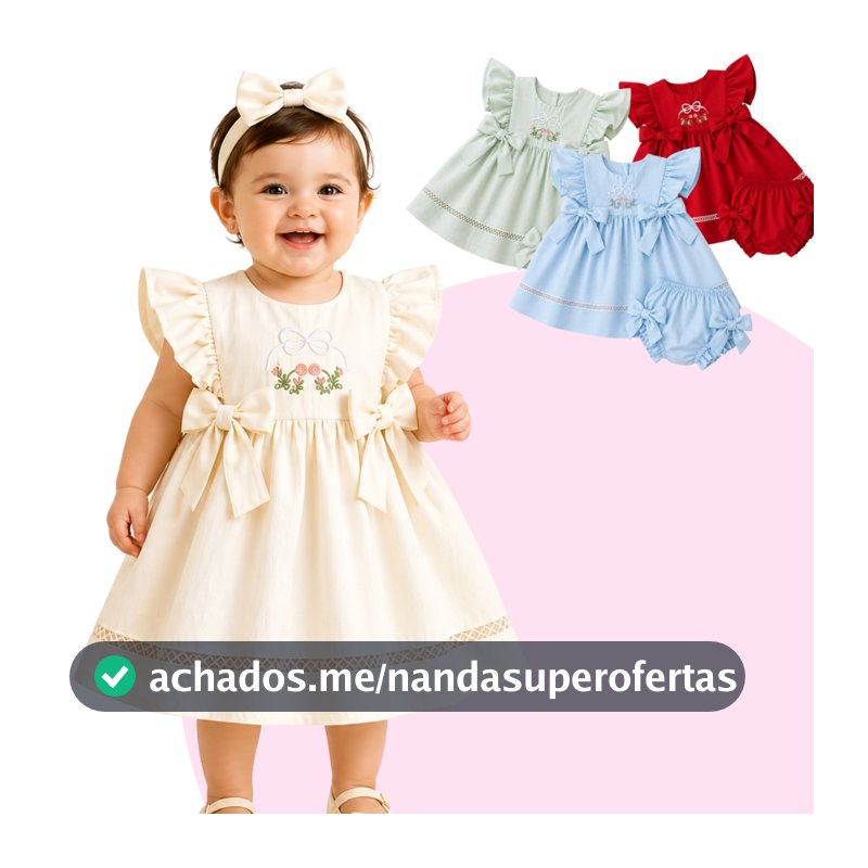 Vestido Infantil Bebê Bordado com Laços + Calcinha Conjunto Luxo Bebe Kit Vestido Calcinha Babys