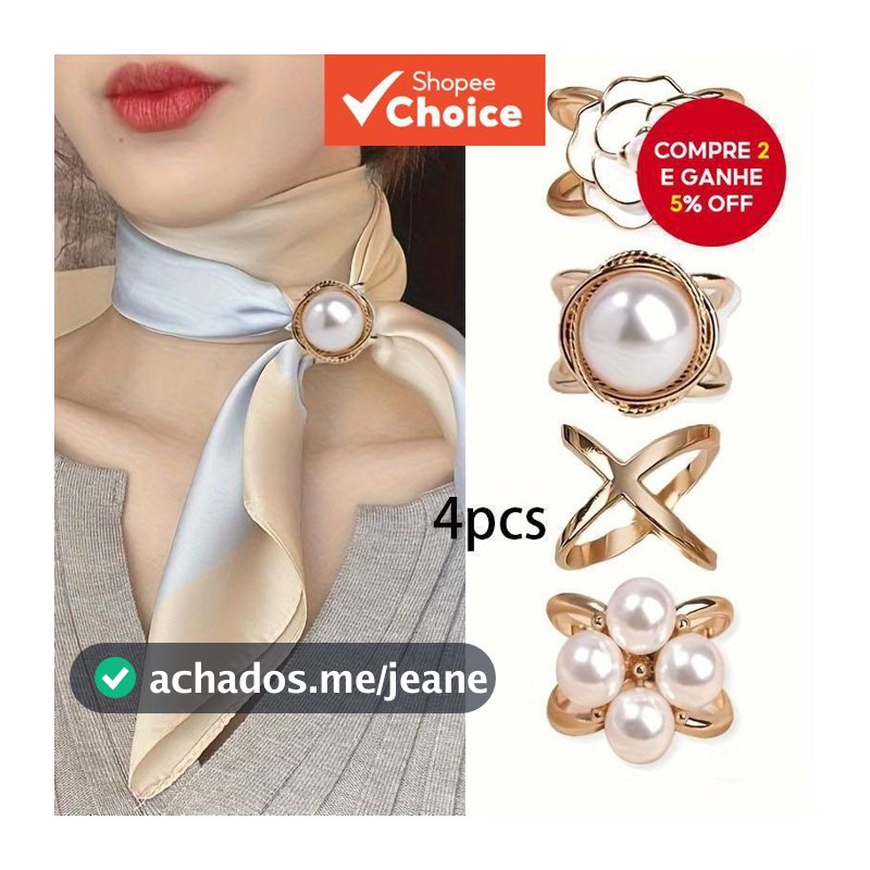 Conjunto De Clipes De Quatro Lenços Camélia Pérola Xale Pino Liga X Forma Boêmio Moda Elegante Presente
