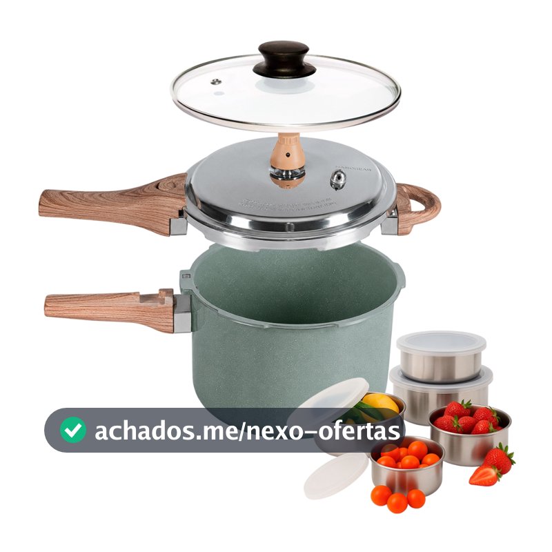 Panela de Pressão 2 em 1 Brinox 4,2L Ceramic Life Botanika Indução + Jogo de tigelas Inox 5 pçs