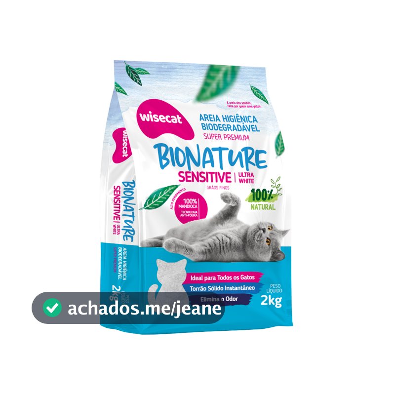 Wisecat - Areia Higiênica Bionature (Azul) - Biodegradável - Sensitive - Super Premium - 2 Kg