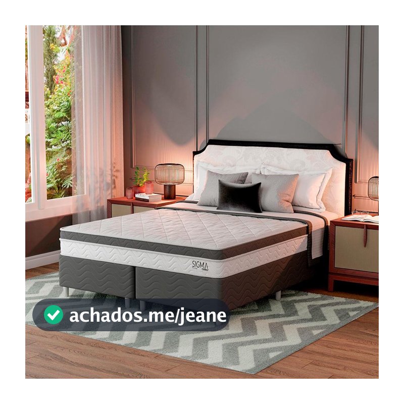 Cama Box com Colchão Queen Sigma Molas Ensacadas (22x158x198) Branco e Cinza