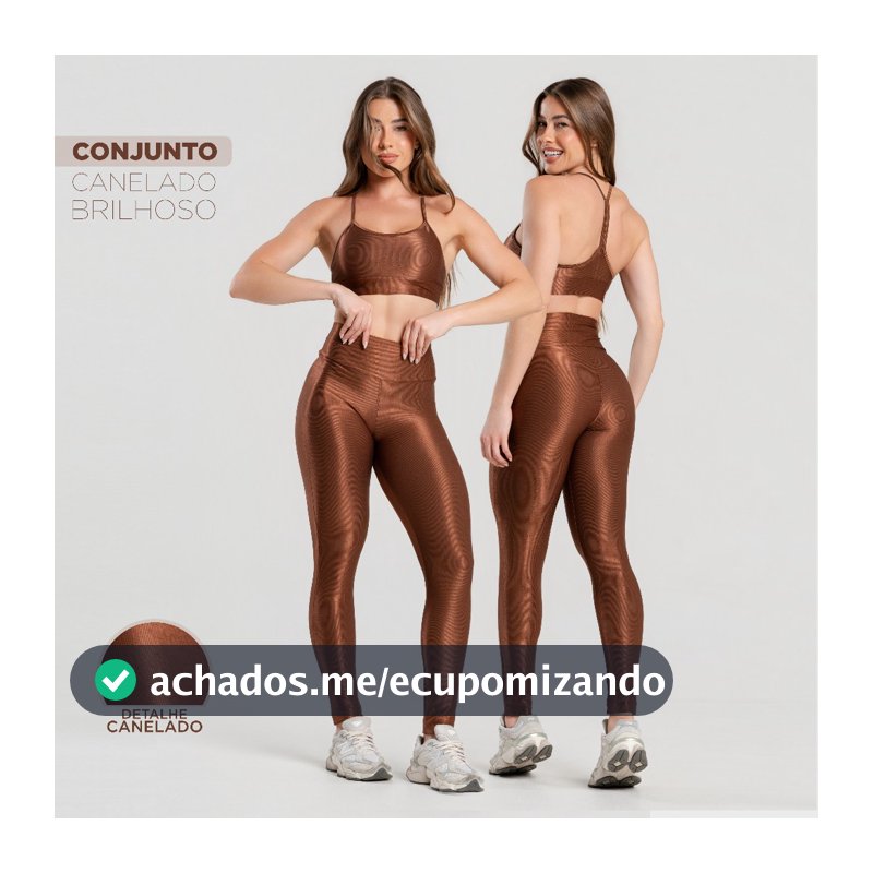 Conjunto Fitness Feminino Trilobal Canelado–Top Alcinha+Legging Cós Alto Modelador Brilhoso Academia