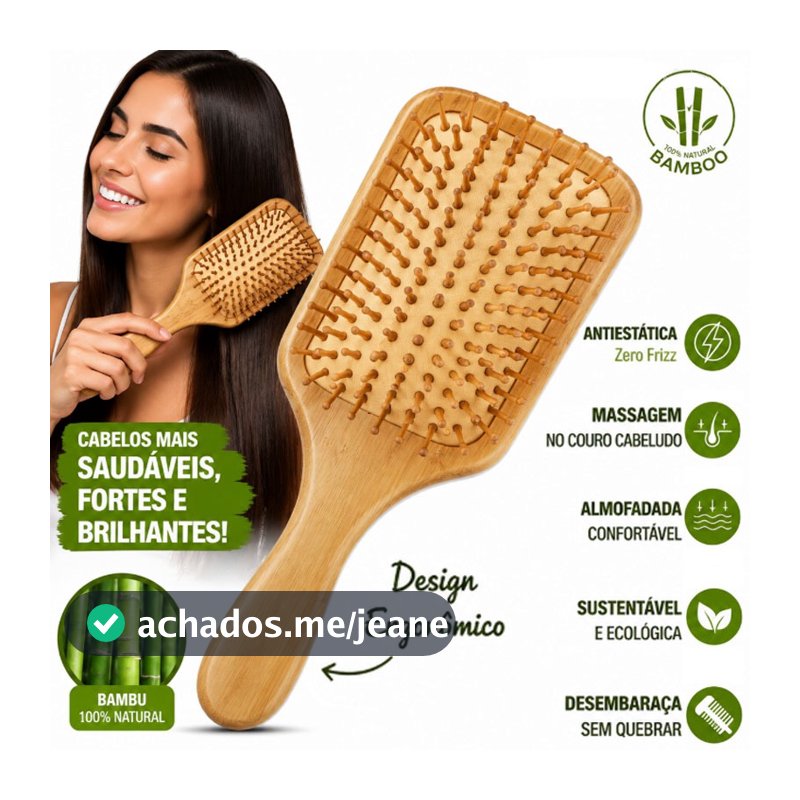 Escova de Cabelo de Bambu Natural | Antiestática | Almofada de Ar | Massagem no Couro Cabeludo | Sustentável