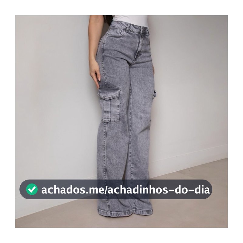 calça jeans cargo grafite feminina empina bumbum super tendencia