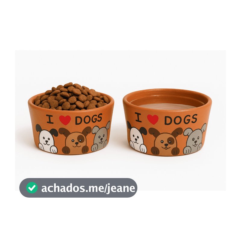 Comedouro e Bebedouro para Cachorros – Kit com 2 Tigelas de Barro Pintadas à Mão, Feitas de Forma Artesanal
