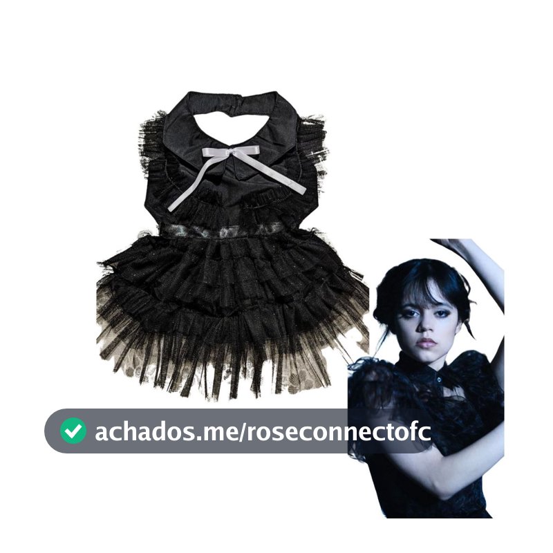 Fantasia Halloween Pet Wandinha Addams -Vestido pets de Halloween, fantasia pet para caes e gatos.