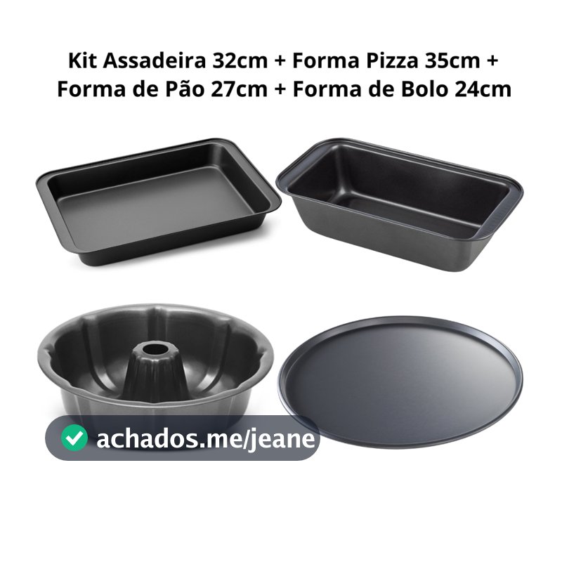 Conjunto De Formas Assadeiras 4 Peças Antiaderentes Bolo Pizza Tortas Pão Aço Carbono Não Gruda