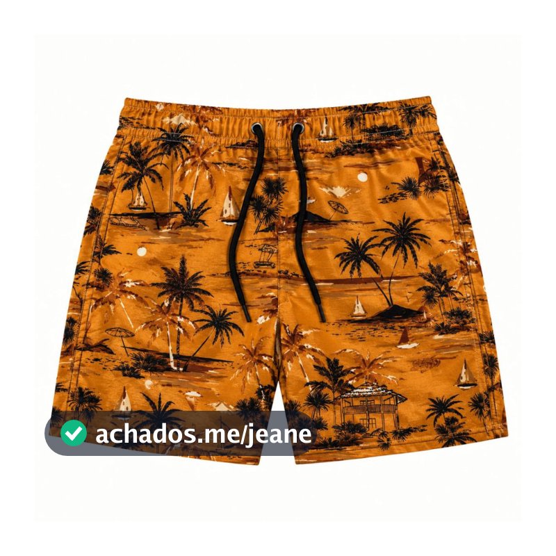 Short Tactel Masculino Estampado Academia Praia com Bolsos e Cordão de Ajuste