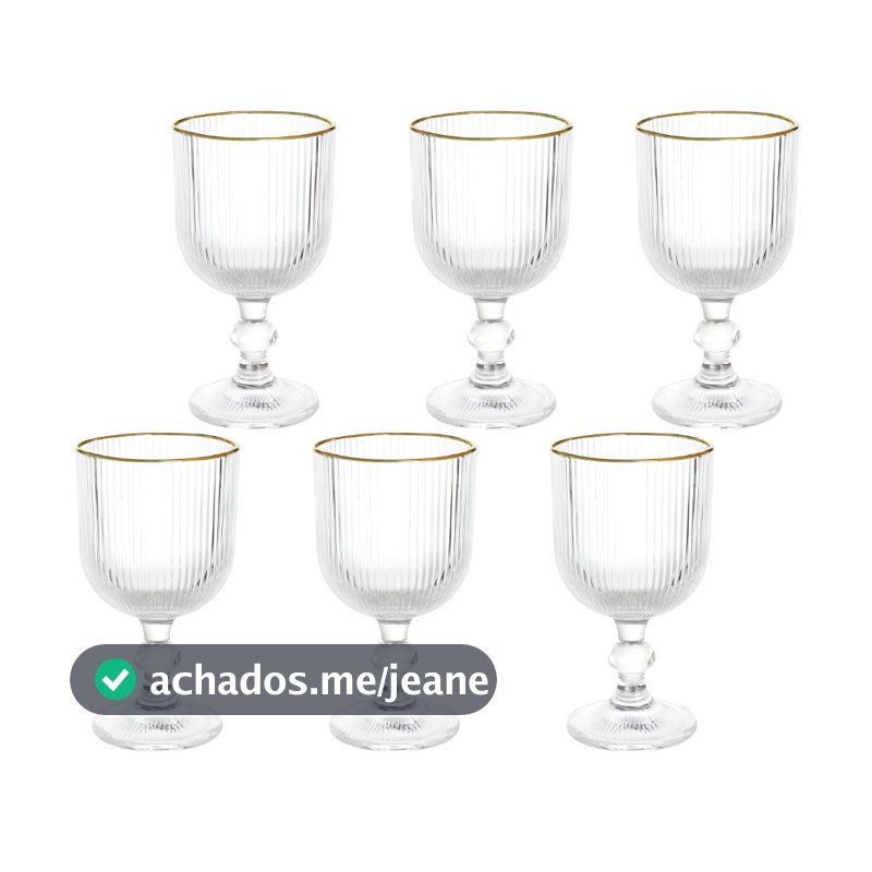 Kit 6 Taças De Vidro 260ml Canelado Versalhes Borda Dourada Bulk