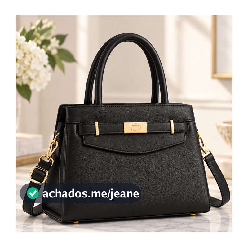Bolsa de Mão Feminina Modelo Estruturado Ferragem Dourada Alça Transversal Ajustável Elegante para Trabalho e Eventos
