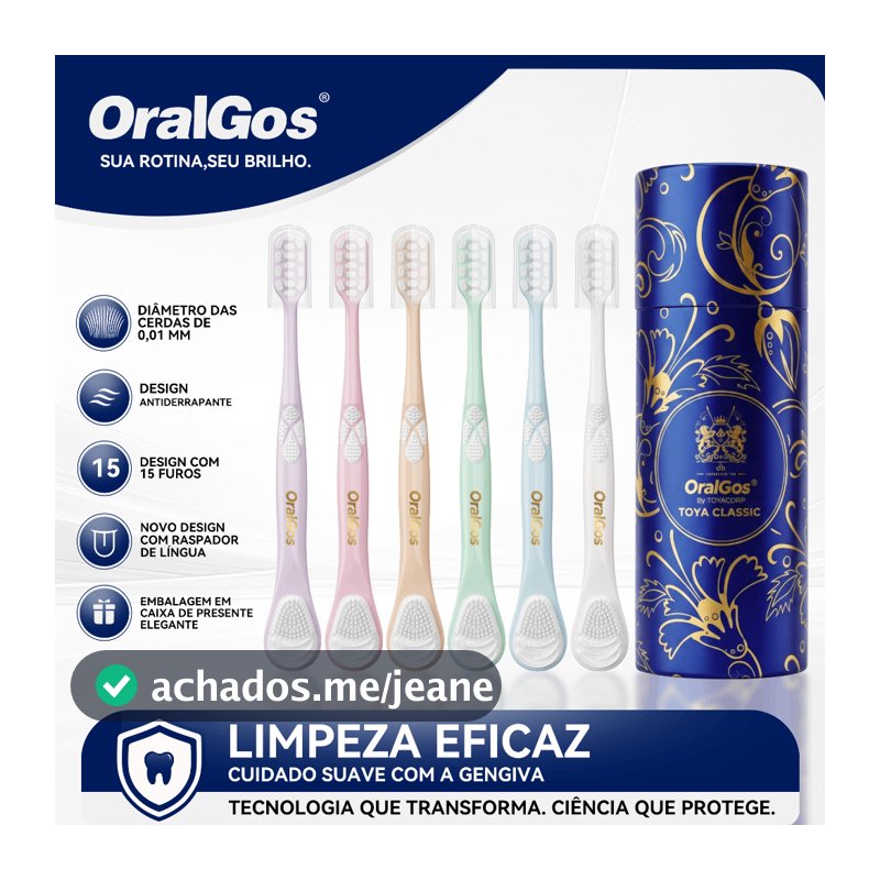 OralGos Escova de Dentes com Cerdas Ultrafinas,Limpa Língua, Limpeza Completa,6 Cores