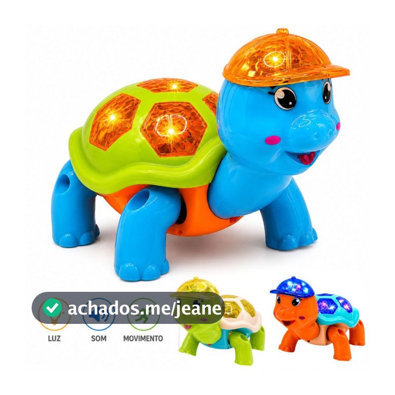 Brinquedo Tartaruga Fujão Elétrico com Som Luz LED e Movimento Automático Infantil Educativo Bebê