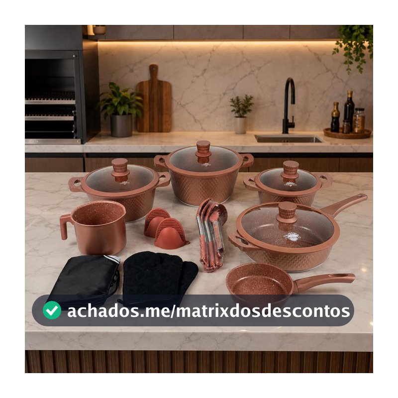 Jogo De Panela Monaco Diamante Cerâmica Premium 20 Peças Antiaderente Frigideira Caçarola Tampa Vidro Indução Cozinha