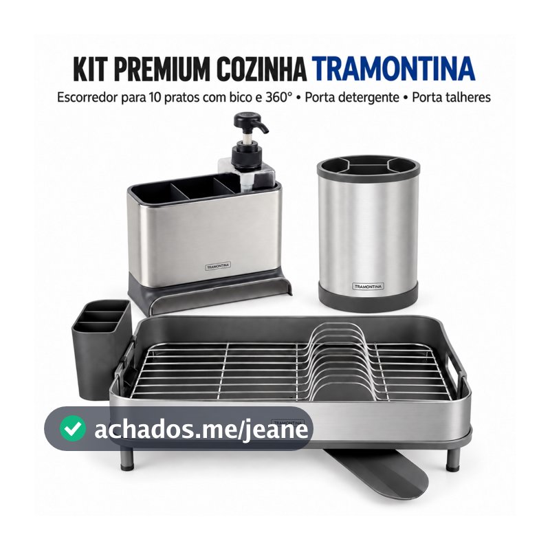 Kit 3 peças Plurale Premium Tramontina Grande Inox Organizador De Pia , Escorredor de Pratos e Porta Talheres