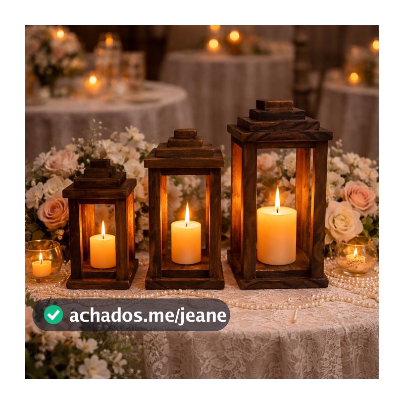 Lanternas Luminária Marroquinas Decorativa Madeira Pinus Kit 3 Peças P,M,G Decoração Casamento, Aniversario